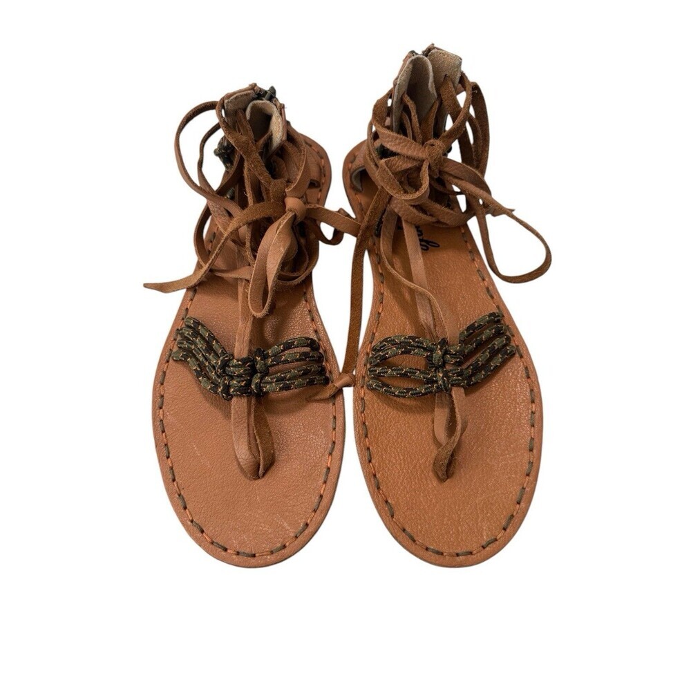 Free People La Jolla Wrap Sandals Tan Leather Lace-Up Boho Size 39 New